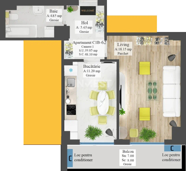 TVA 21% INCLUS *Apartament 1 cameră PREMIUM* - 39,85 mp - 9