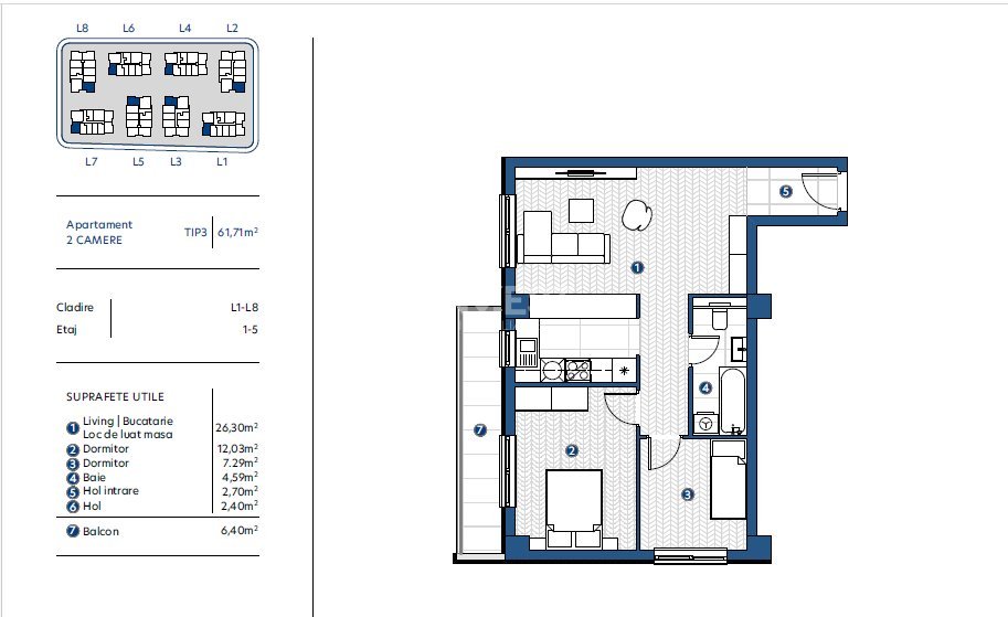 APARTAMENT 2 CAMERE ,56 mp , Platou galata - 7