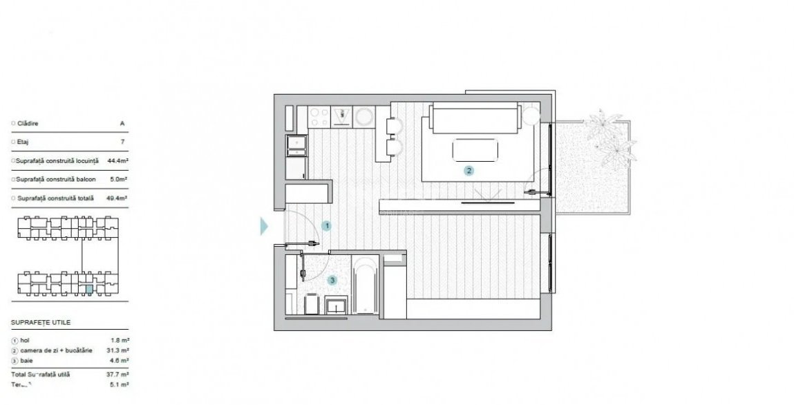 Apartament 2 camere tip studio + loc de parcare - COMPLEX SILK DISTRICT, IAȘI  - 3