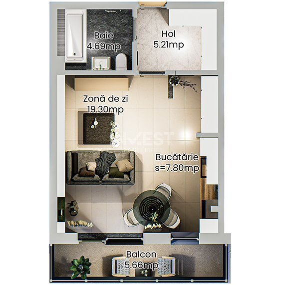 Apartament 1 cameră - spațios într-un complex rezidențial modern din Nicolina - 15