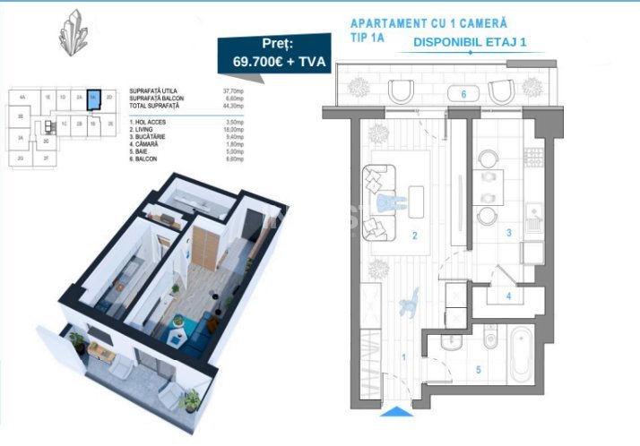 APARTAMENT CU 1 CAMERA , NICOLINA , BLOC NOU  - 8