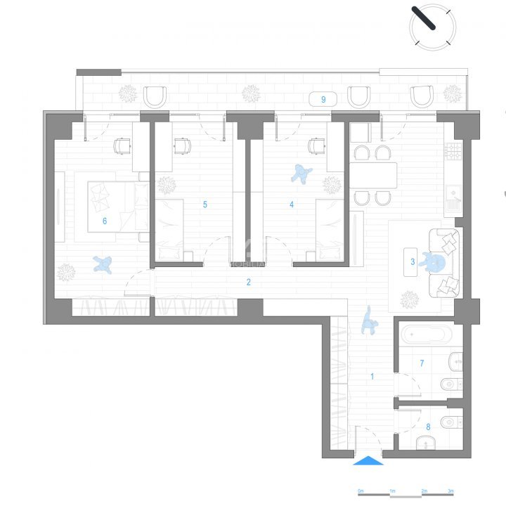 APARTAMENT 4 CAMERE, 103 MP, ETAJ INTERMEDIAR, NICOLINA, comision % !!! - 3